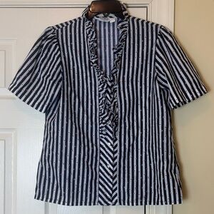 Jonquil Vintage Button Up Short Sleeve Ruffle Neck Blouse Size 14